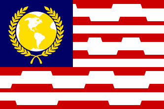 [like the USA flag but with broken stripes and a golden globe in canton]